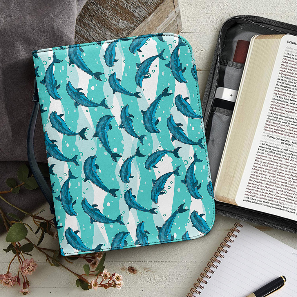 Dolphins In The Ocean Pattern Print Leather Bible Cover