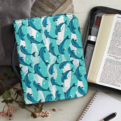 Dolphins In The Ocean Pattern Print Leather Bible Cover