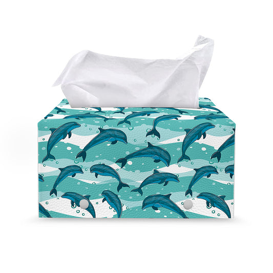 Dolphins In The Ocean Pattern Print Leather Tissue Box Cover