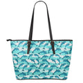 Dolphins In The Ocean Pattern Print Leather Tote Bag With Zipper