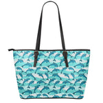 Dolphins In The Ocean Pattern Print Leather Tote Bag