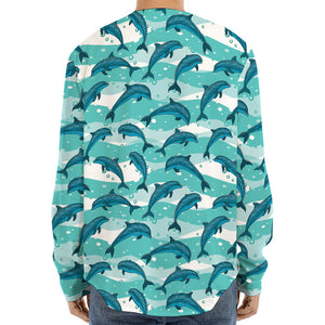 Dolphins In The Ocean Pattern Print Long Sleeve Baseball Jersey