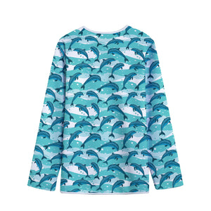 Dolphins In The Ocean Pattern Print Long Sleeve Short Coat