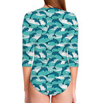 Dolphins In The Ocean Pattern Print Long Sleeve Swimsuit