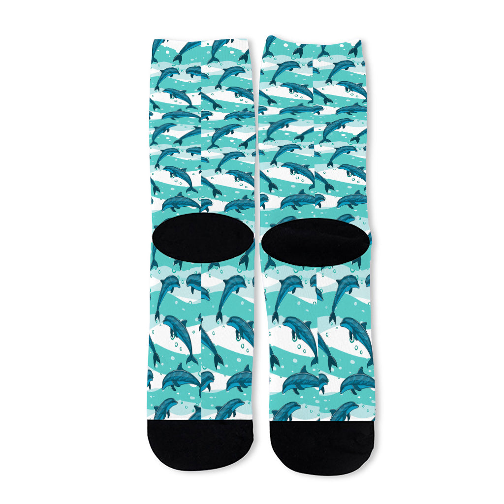 Dolphins In The Ocean Pattern Print Long Socks