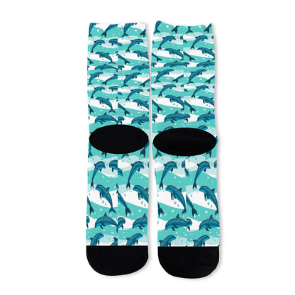 Dolphins In The Ocean Pattern Print Long Socks
