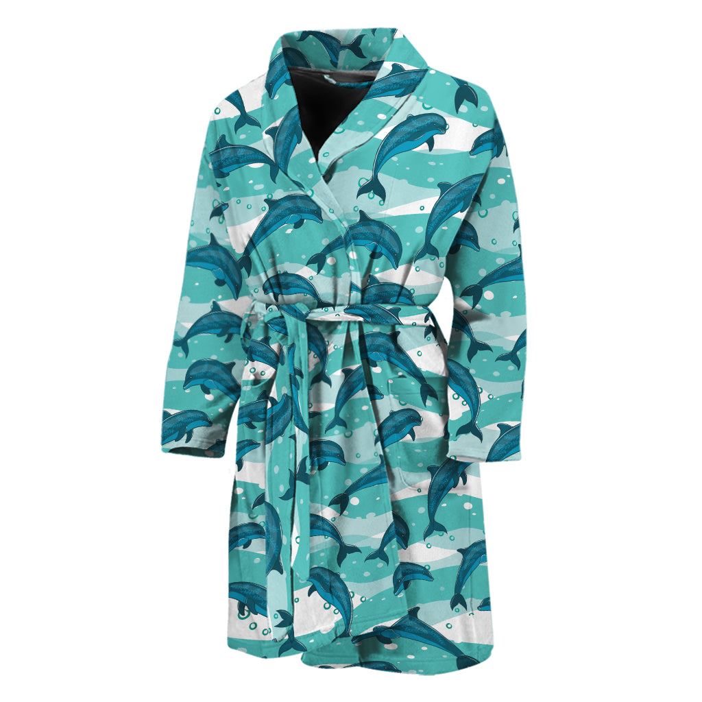 Dolphins In The Ocean Pattern Print Men's Bathrobe