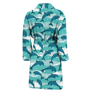 Dolphins In The Ocean Pattern Print Men's Bathrobe