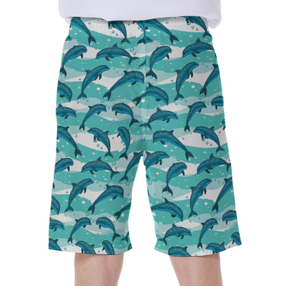 Dolphins In The Ocean Pattern Print Men's Beach Shorts
