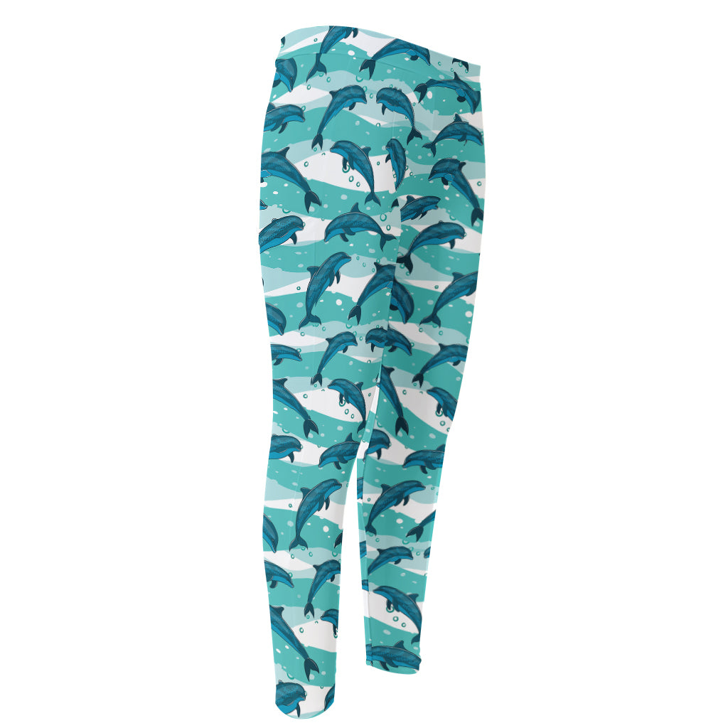 Dolphins In The Ocean Pattern Print Men's Compression Pants