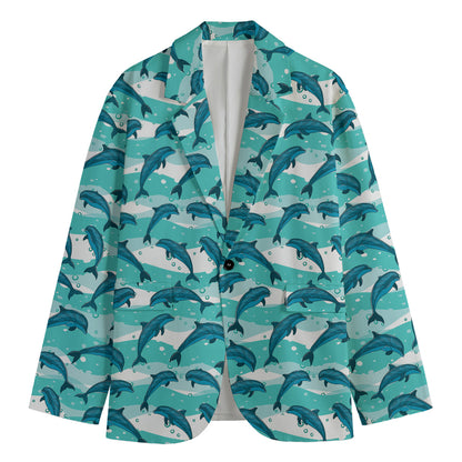 Dolphins In The Ocean Pattern Print Men's Cotton Blazer
