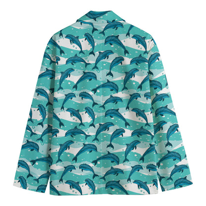 Dolphins In The Ocean Pattern Print Men's Cotton Blazer