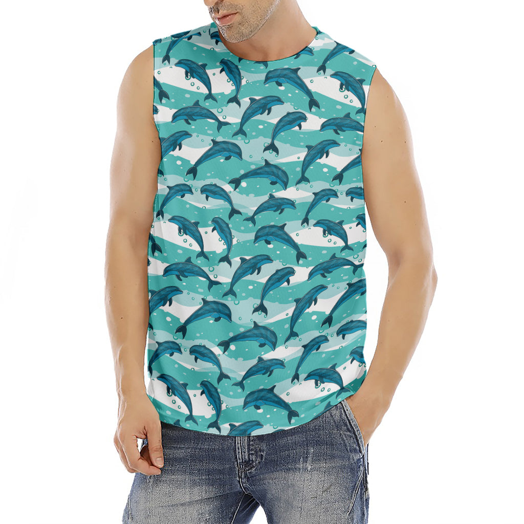 Dolphins In The Ocean Pattern Print Men's Fitness Tank Top