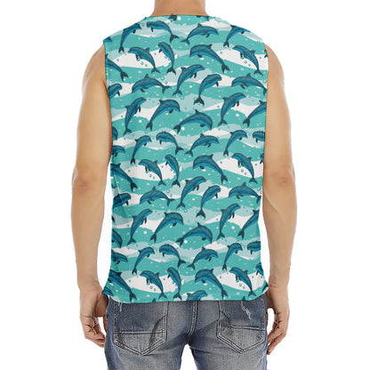 Dolphins In The Ocean Pattern Print Men's Fitness Tank Top