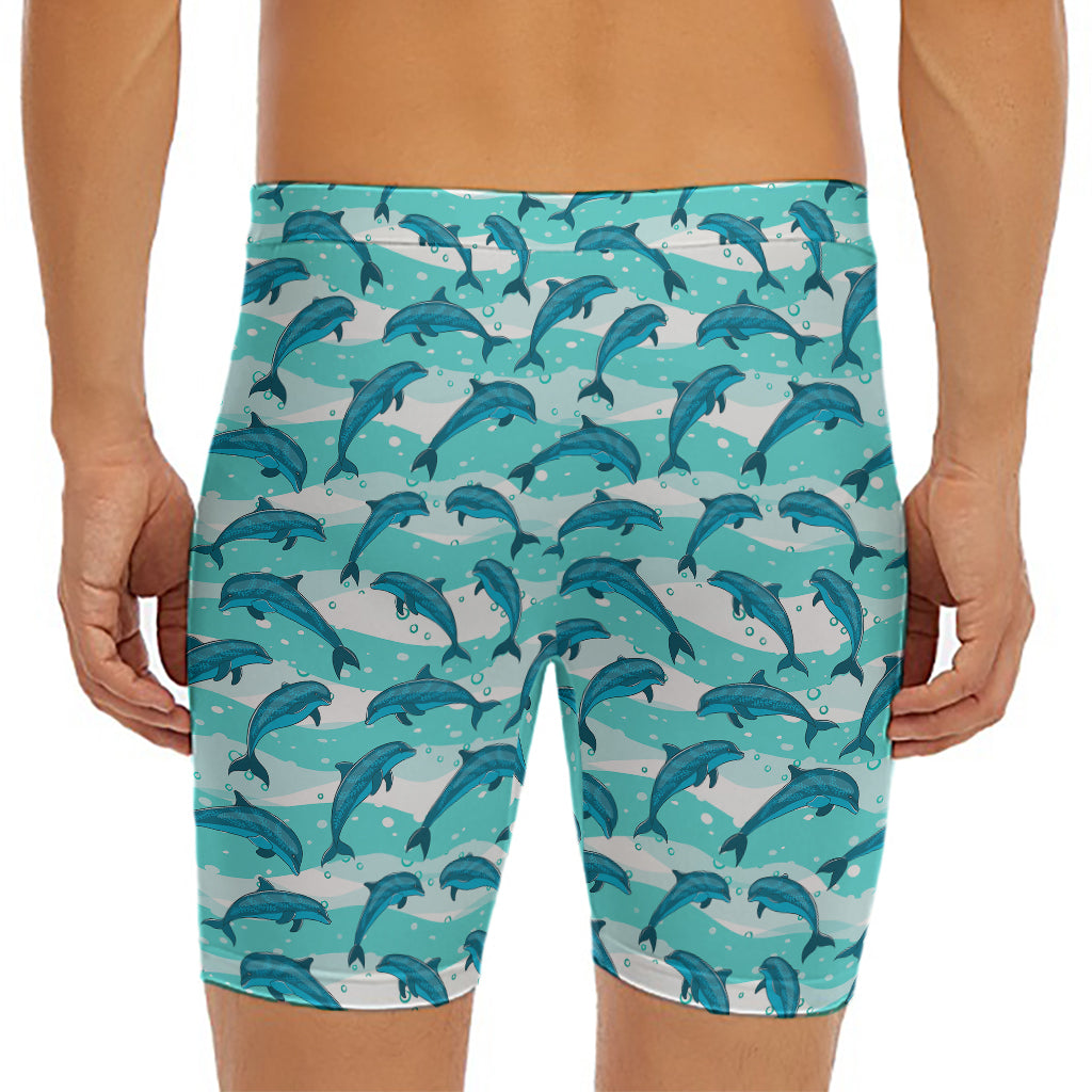 Dolphins In The Ocean Pattern Print Men's Long Boxer Briefs