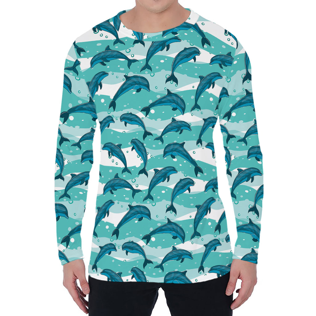 Dolphins In The Ocean Pattern Print Men's Long Sleeve T-Shirt
