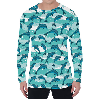 Dolphins In The Ocean Pattern Print Men's Long Sleeve T-Shirt