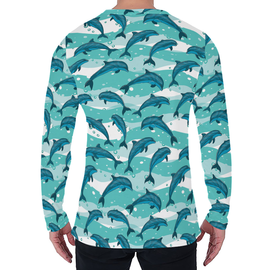 Dolphins In The Ocean Pattern Print Men's Long Sleeve T-Shirt
