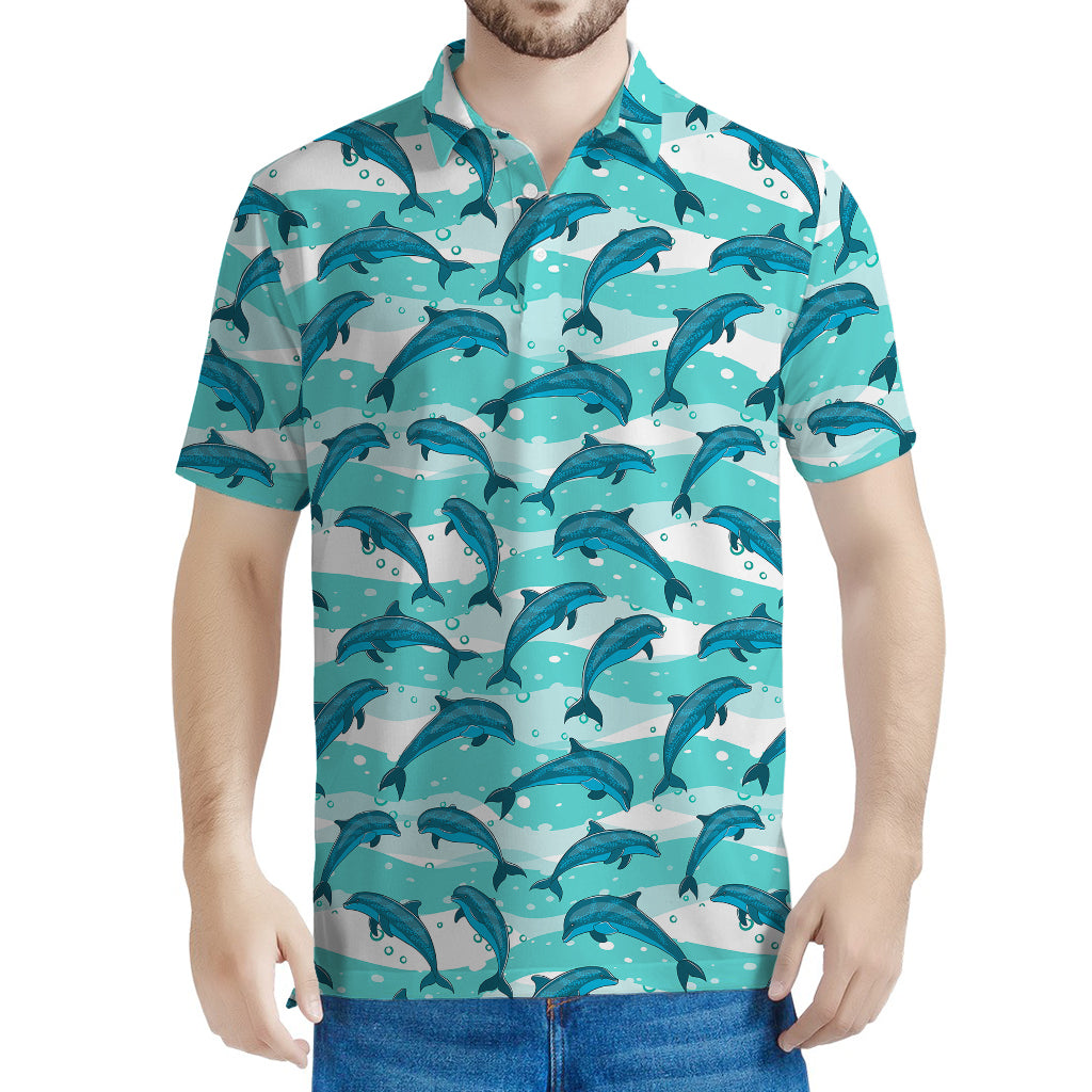 Dolphins In The Ocean Pattern Print Men's Polo Shirt