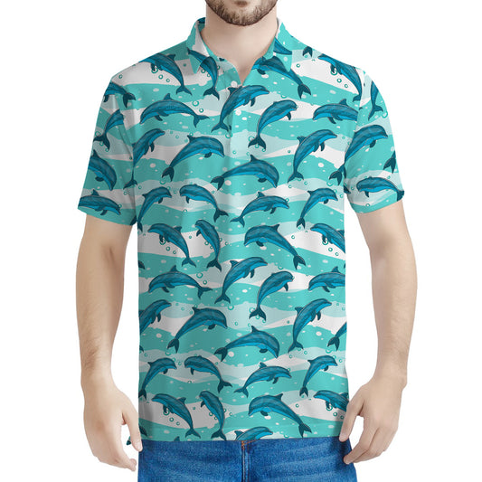 Dolphins In The Ocean Pattern Print Men's Polo Shirt