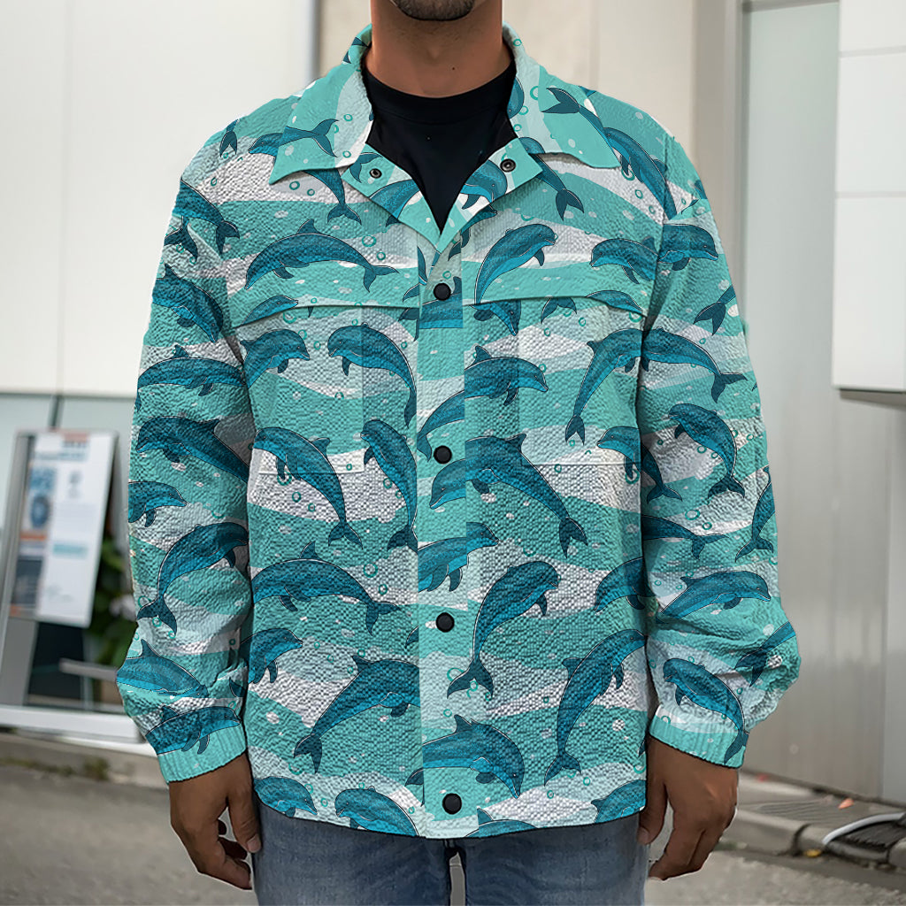 Dolphins In The Ocean Pattern Print Men's Shirt Jacket