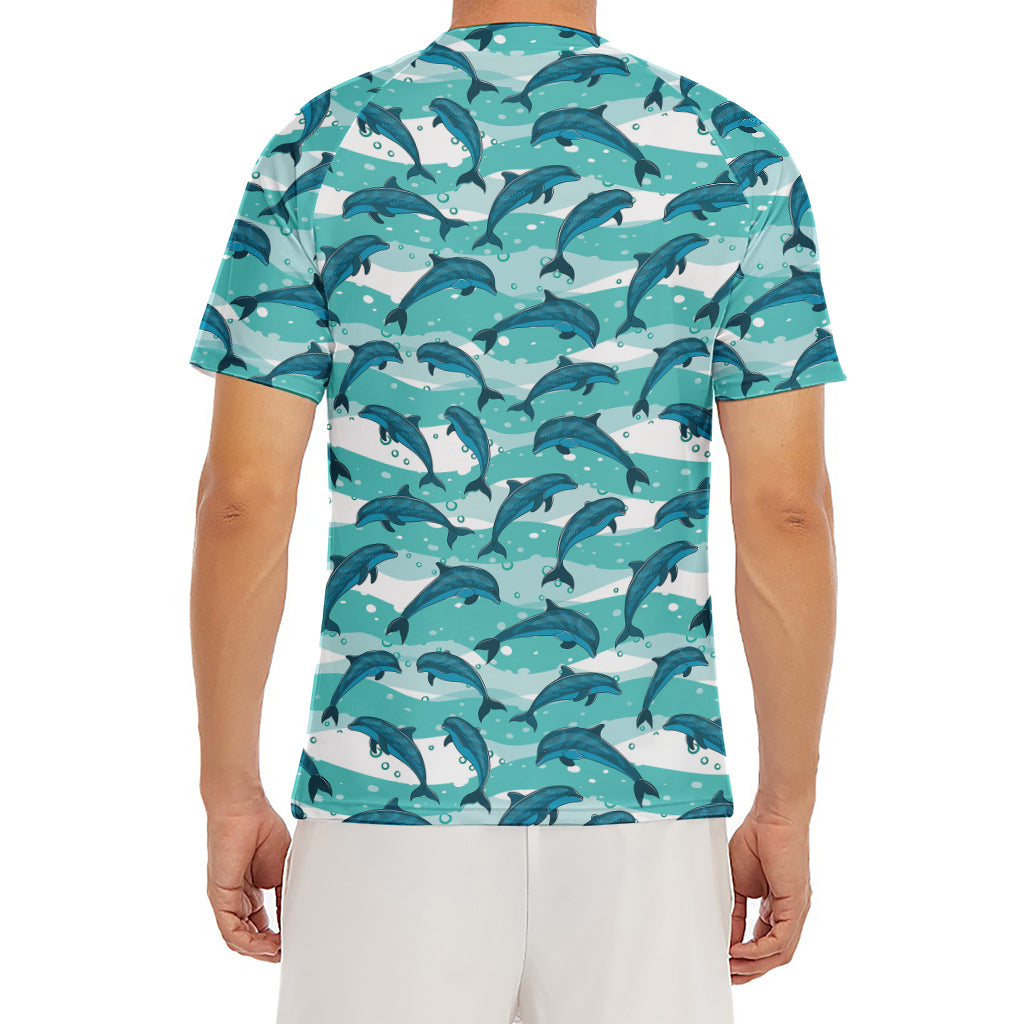 Dolphins In The Ocean Pattern Print Men's Short Sleeve Rash Guard
