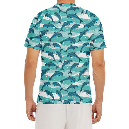 Dolphins In The Ocean Pattern Print Men's Short Sleeve Rash Guard