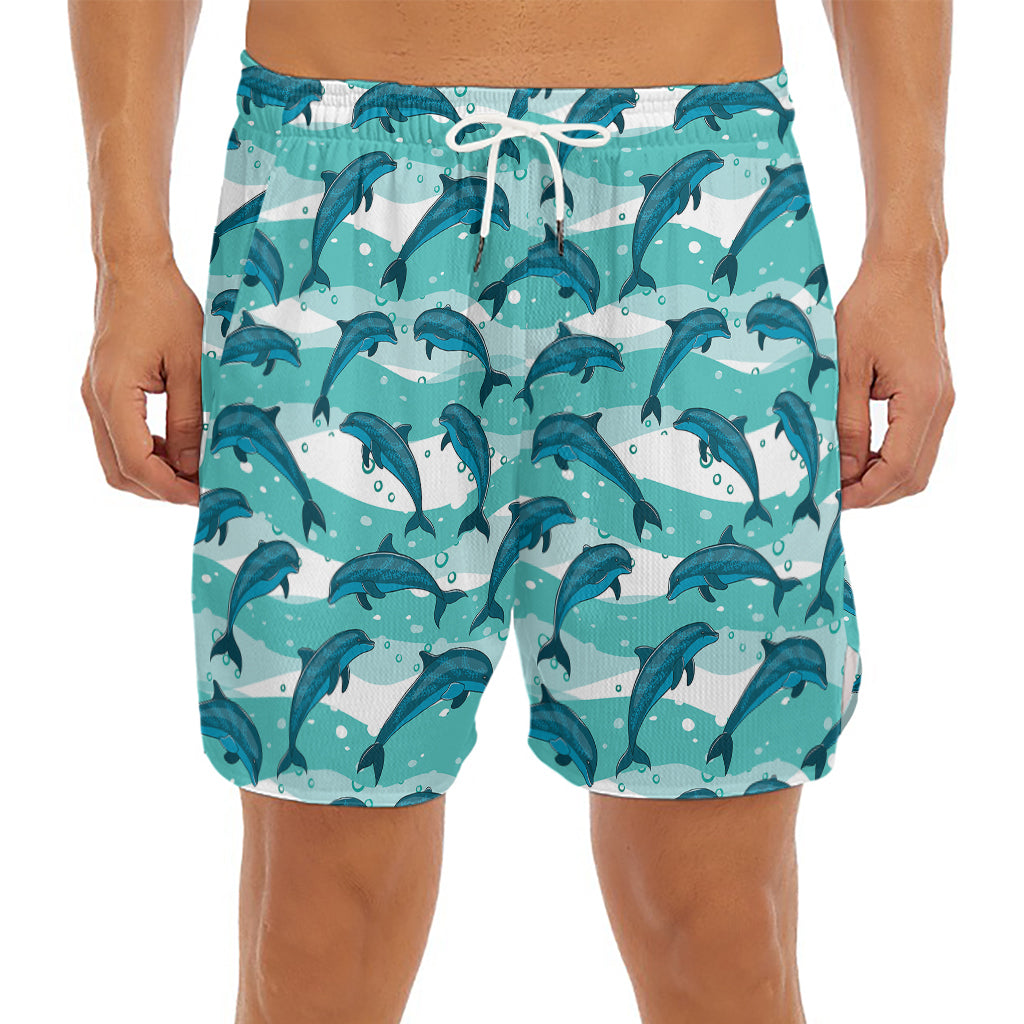 Dolphins In The Ocean Pattern Print Men's Split Running Shorts