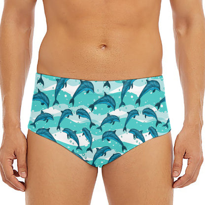Dolphins In The Ocean Pattern Print Men's Triangle Swim Briefs