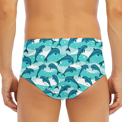 Dolphins In The Ocean Pattern Print Men's Triangle Swim Briefs