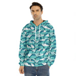 Dolphins In The Ocean Pattern Print Men's Velvet Pullover Hoodie