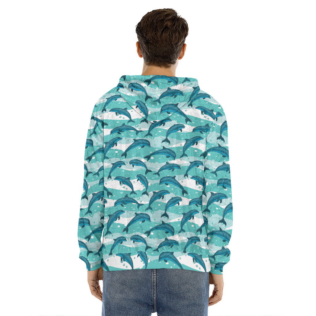 Dolphins In The Ocean Pattern Print Men's Velvet Pullover Hoodie