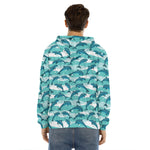 Dolphins In The Ocean Pattern Print Men's Velvet Pullover Hoodie