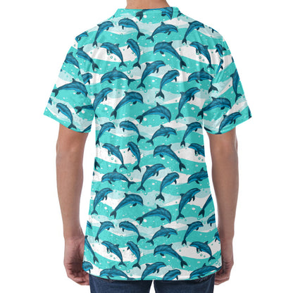 Dolphins In The Ocean Pattern Print Men's Velvet T-Shirt