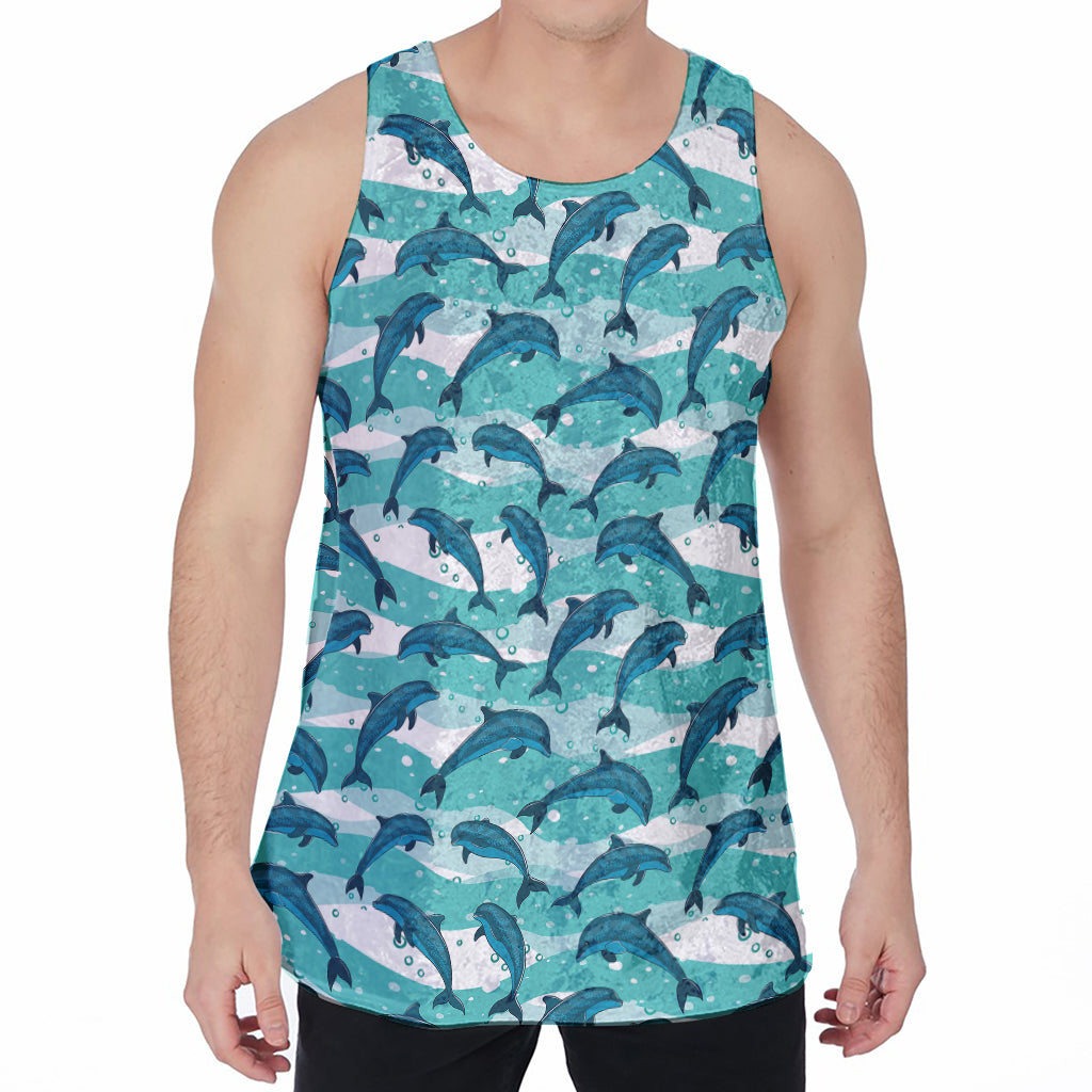 Dolphins In The Ocean Pattern Print Men's Velvet Tank Top