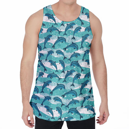Dolphins In The Ocean Pattern Print Men's Velvet Tank Top
