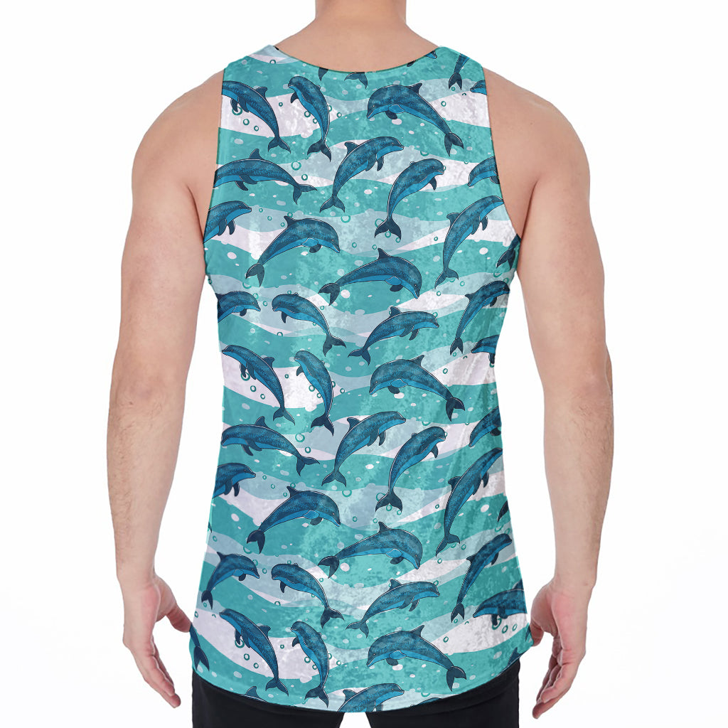 Dolphins In The Ocean Pattern Print Men's Velvet Tank Top