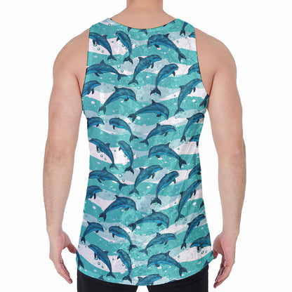 Dolphins In The Ocean Pattern Print Men's Velvet Tank Top