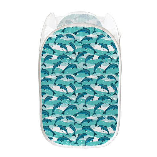 Dolphins In The Ocean Pattern Print Mesh Laundry Hamper