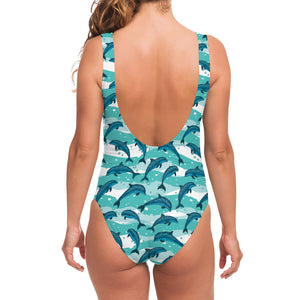 Dolphins In The Ocean Pattern Print One Piece Swimsuit