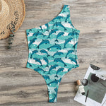 Dolphins In The Ocean Pattern Print One Shoulder Bodysuit