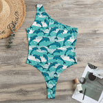 Dolphins In The Ocean Pattern Print One Shoulder Bodysuit