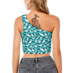 Dolphins In The Ocean Pattern Print One Shoulder Crop Top