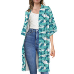 Dolphins In The Ocean Pattern Print Open Front Beach Cover Up