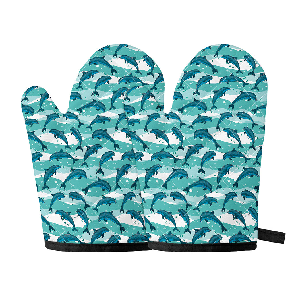 Dolphins In The Ocean Pattern Print Oven Mitts
