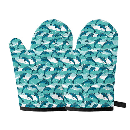 Dolphins In The Ocean Pattern Print Oven Mitts