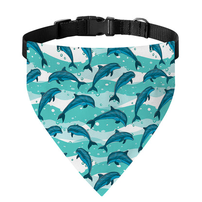 Dolphins In The Ocean Pattern Print Over The Collar Dog Bandana