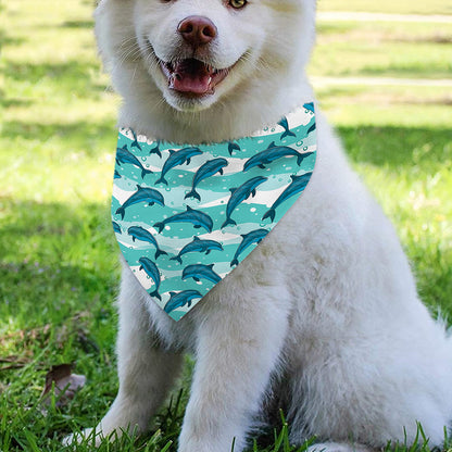 Dolphins In The Ocean Pattern Print Over The Collar Dog Bandana