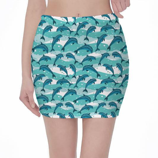Dolphins In The Ocean Pattern Print Pencil Mini Skirt