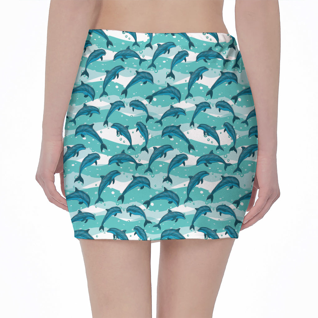 Dolphins In The Ocean Pattern Print Pencil Mini Skirt